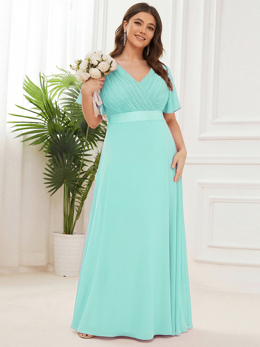 Langes Brautjungfernkleid mit Empire-Taille und kurzen, flatternden Ärmeln #Farbe_Pastellblau