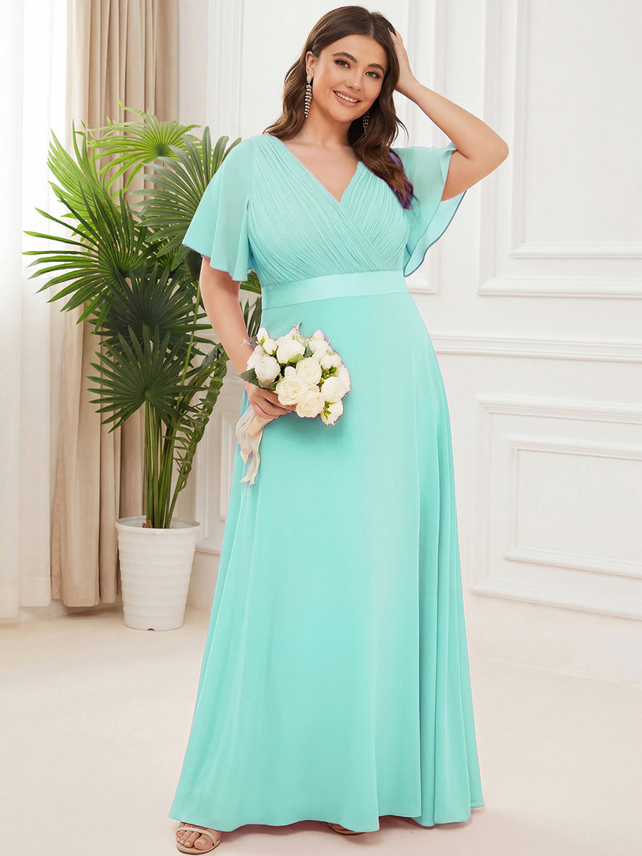 Langes Brautjungfernkleid mit Empire-Taille und kurzen, flatternden Ärmeln #Farbe_Pastellblau