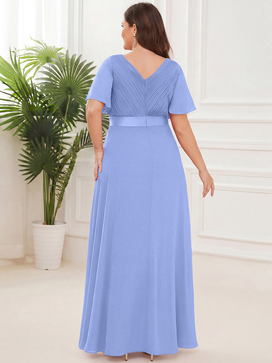 Langes Brautjungfernkleid mit Empire-Taille und kurzen, flatternden Ärmeln #Farbe_Kornblumenblau