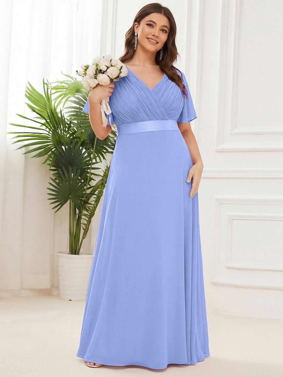 Langes Brautjungfernkleid mit Empire-Taille und kurzen, flatternden Ärmeln #Farbe_Kornblumenblau