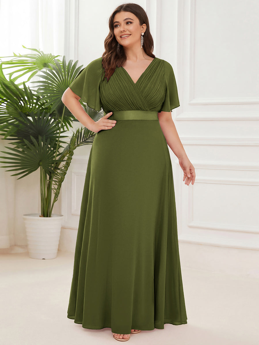 Langes Brautjungfernkleid mit Empire-Taille und kurzen, flatternden Ärmeln #Farbe_Olivgrün