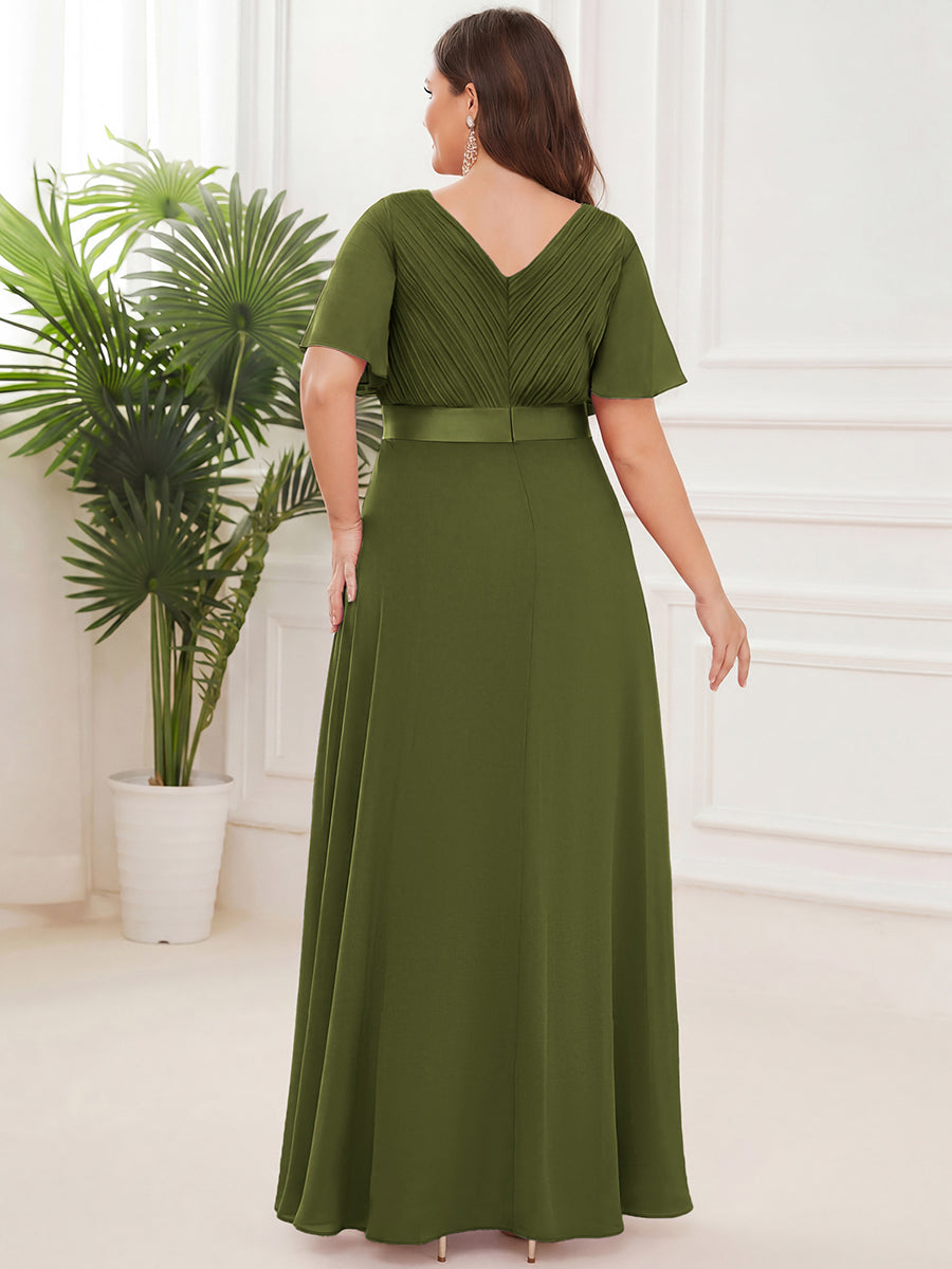 Langes Brautjungfernkleid mit Empire-Taille und kurzen, flatternden Ärmeln #Farbe_Olivgrün