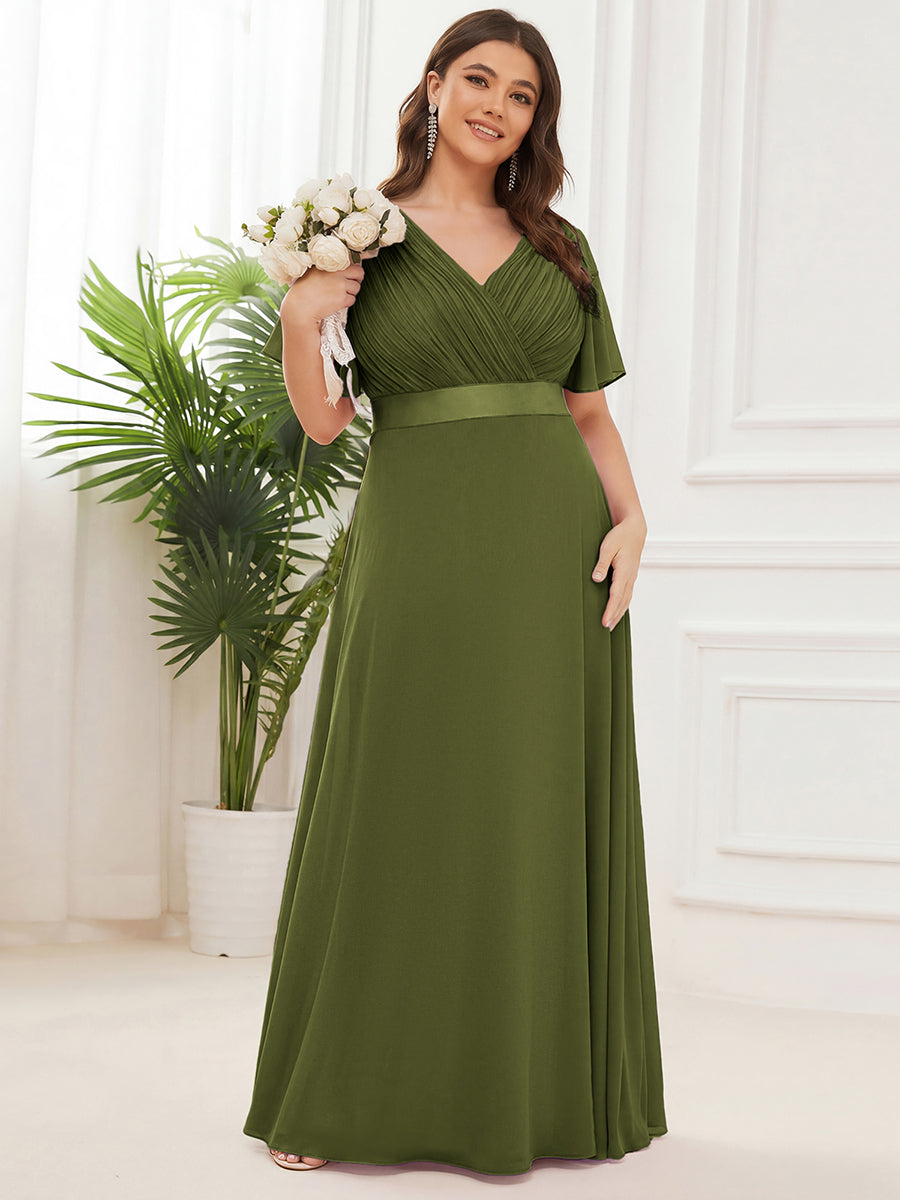 Langes Brautjungfernkleid mit Empire-Taille und kurzen, flatternden Ärmeln #Farbe_Olivgrün