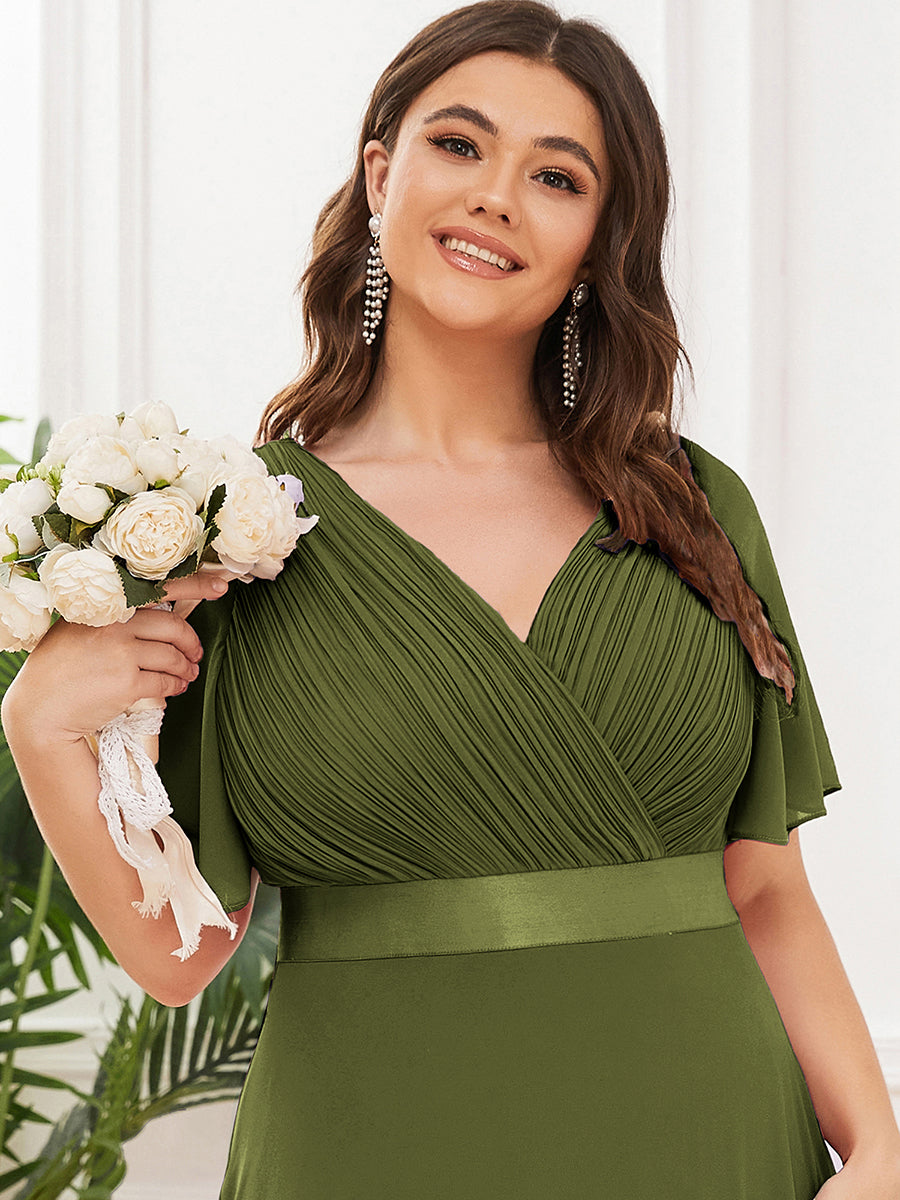 Langes Brautjungfernkleid mit Empire-Taille und kurzen, flatternden Ärmeln #Farbe_Olivgrün