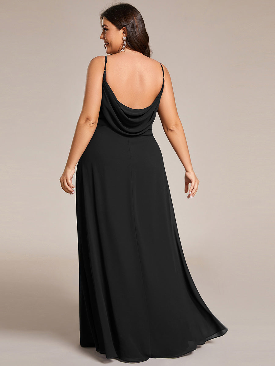Brautjungfernkleid mit V-Ausschnitt schmalen Trägern und bodenlangem Rock #Farbe_Schwarz