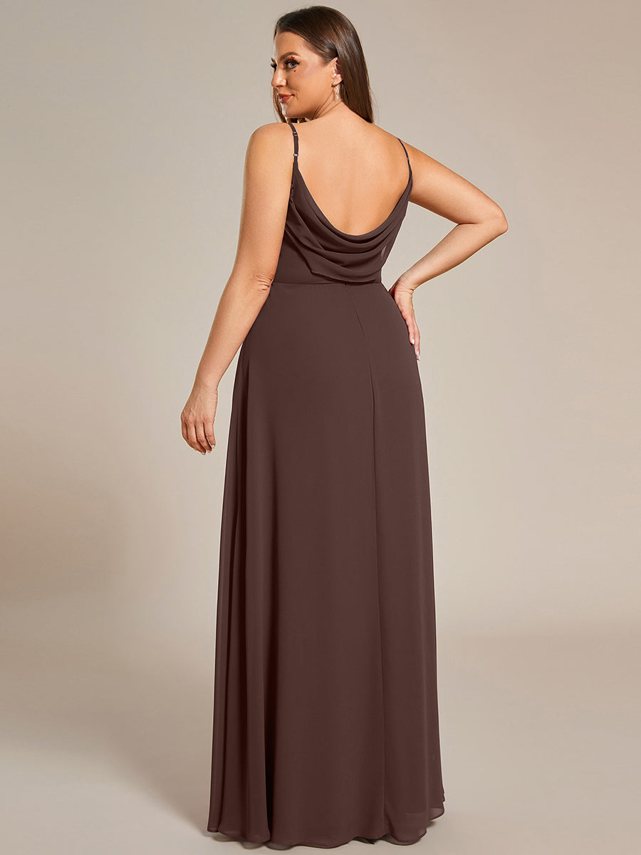 Bodenlanger V-Ausschnitt A-Linie Chiffon Kleid Plissiert Rückenfrei Eleganz Kleid #Farbe_CD