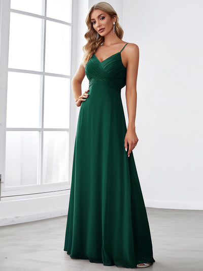 Brautjungfernkleid mit V-Ausschnitt schmalen Trägern und bodenlangem Rock #Farbe_Dunkelgrün