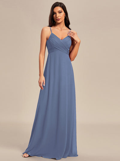 Bodenlanger V-Ausschnitt A-Linie Chiffon Kleid Plissiert Rückenfrei Eleganz Kleid #Farbe_Taubenblau