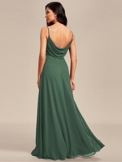 Bodenlanger V-Ausschnitt A-Linie Chiffon Kleid Plissiert Rückenfrei Eleganz Kleid #Farbe_Eukalyptus