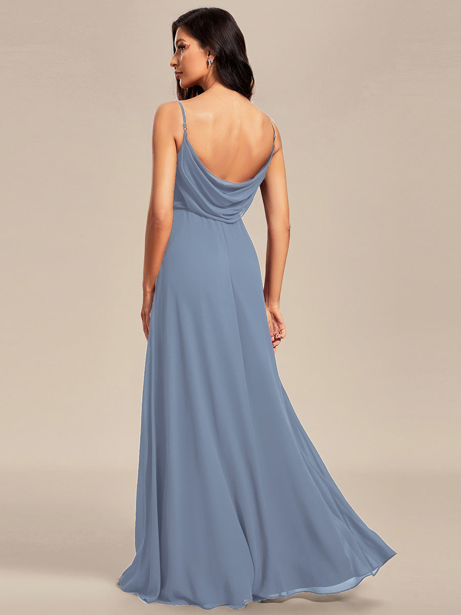 Brautjungfernkleid mit V-Ausschnitt schmalen Trägern und bodenlangem Rock #Farbe_SL