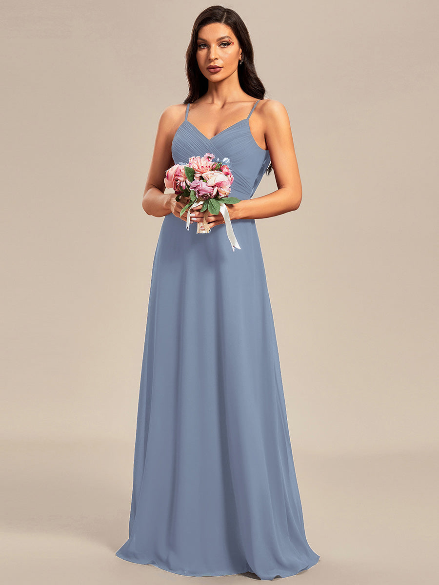 Brautjungfernkleid mit V-Ausschnitt schmalen Trägern und bodenlangem Rock #Farbe_SL