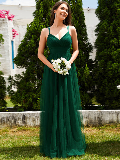 Bodenlanger V-Ausschnitt A-Linie Mesh Kleid Mit Tiefem V-Ausschnitt Und Wimpernspitzen #Farbe_Dunkelgrün