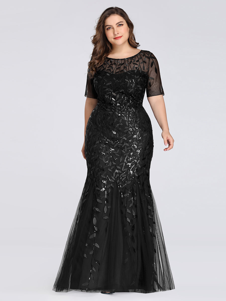 Bodenlanger Bodycon Kleid Mit Rundhalsausschnitt Pailletten Bestickte Patchwork Details #Farbe_Schwarz