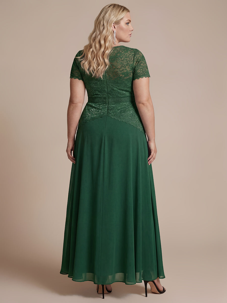 Kn?chellanges A-Linien Kleid Runder Ausschnitt Spitze Pailletten #Farbe_Dunkelgrün