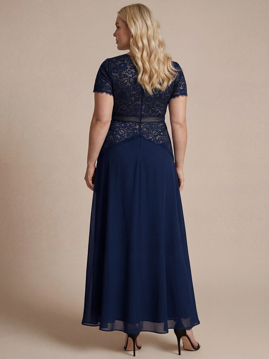 Kn?chellanges A-Linien Kleid Runder Ausschnitt Spitze Pailletten #Farbe_Marineblau