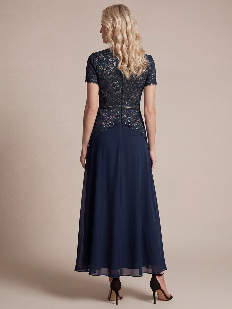 Kn?chellanges A-Linien Kleid Runder Ausschnitt Spitze Pailletten #Farbe_Marineblau