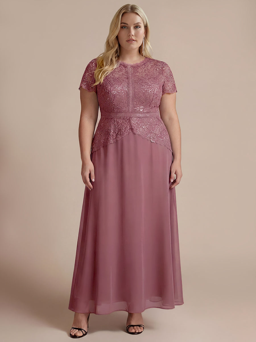 Kn?chellanges A-Linien Kleid Runder Ausschnitt Spitze Pailletten #Farbe_Orchideenviolett