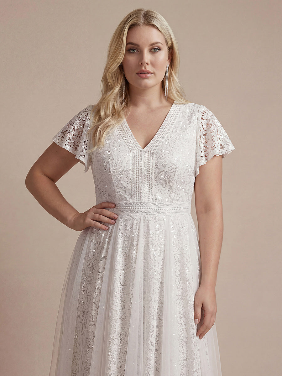 Midi Tee L?nge A Linie Kleid Mit V Ausschnitt Spitze R¨¹schen Und Pailletten #Farbe_Weiß