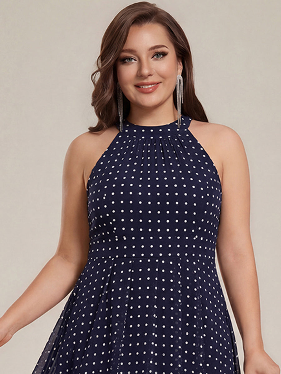 Hochtief Halterneck A-Linie Chiffon Kleid Mit Raffungen #Farbe_Marineblaue Punkte