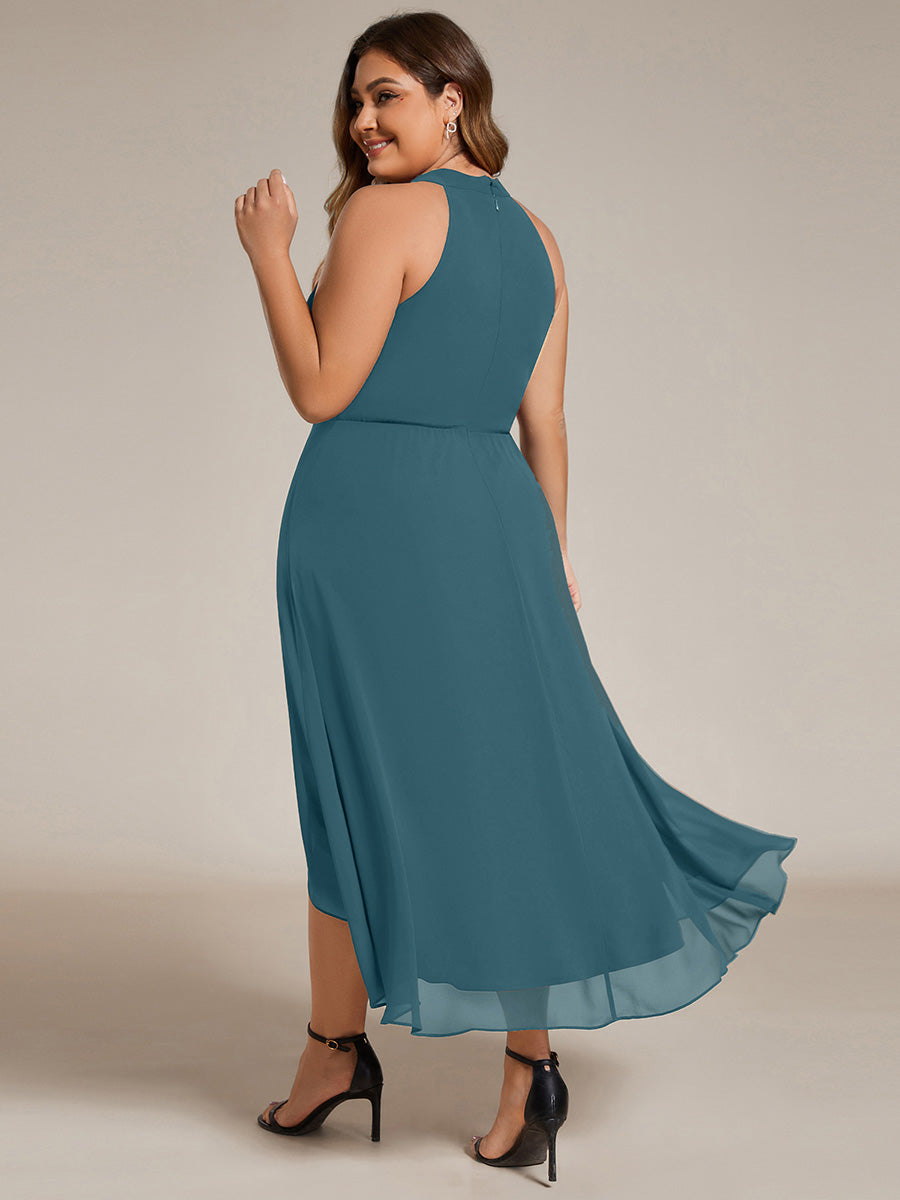 Hochtief Halterneck A-Linie Chiffon Kleid Mit Raffungen #Farbe_Petrol
