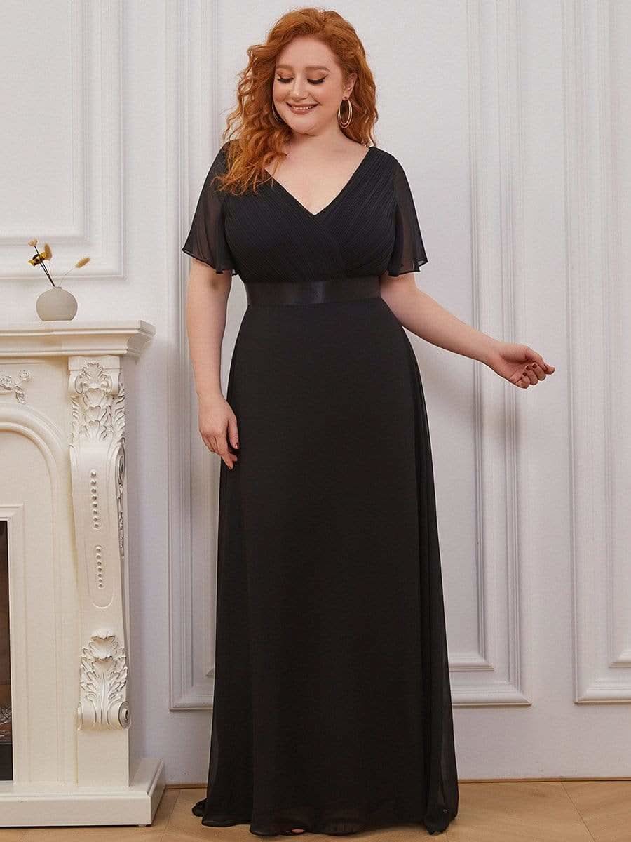 Langes Brautjungfernkleid mit Empire-Taille und kurzen, flatternden Ärmeln #Farbe_Schwarz