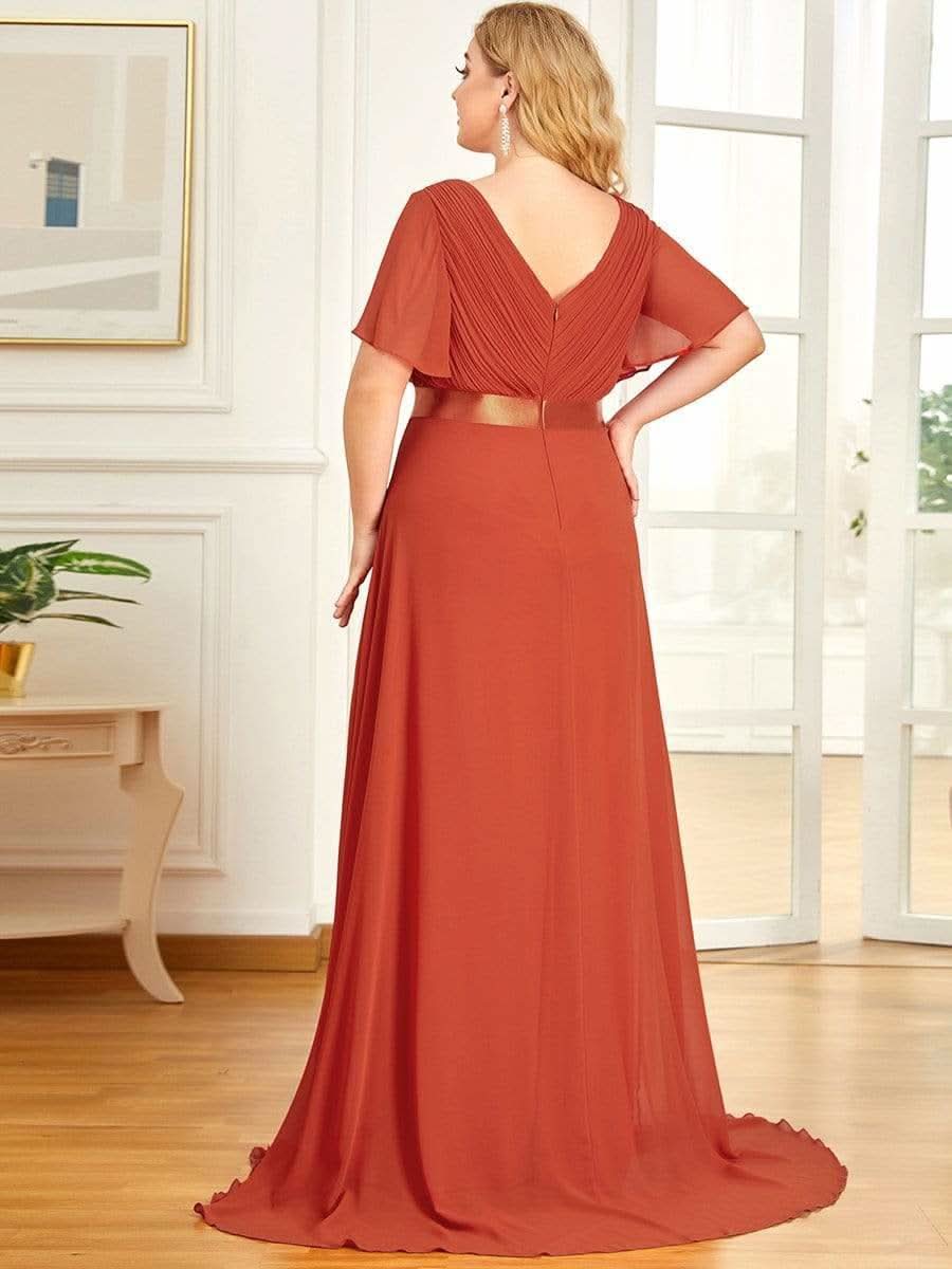 Langes Brautjungfernkleid mit Empire-Taille und kurzen, flatternden Ärmeln #Farbe_Gebrannte Orange