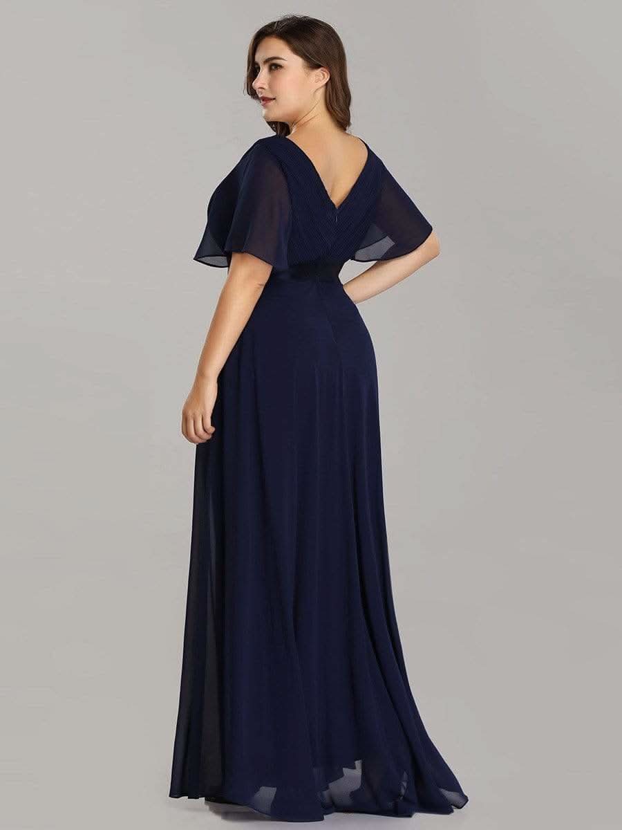 Langes Brautjungfernkleid mit Empire-Taille und kurzen, flatternden Ärmeln #Farbe_Marineblau