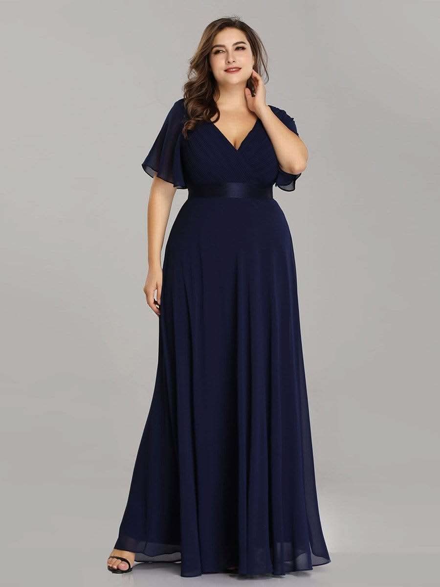 Langes Brautjungfernkleid mit Empire-Taille und kurzen, flatternden Ärmeln #Farbe_Marineblau