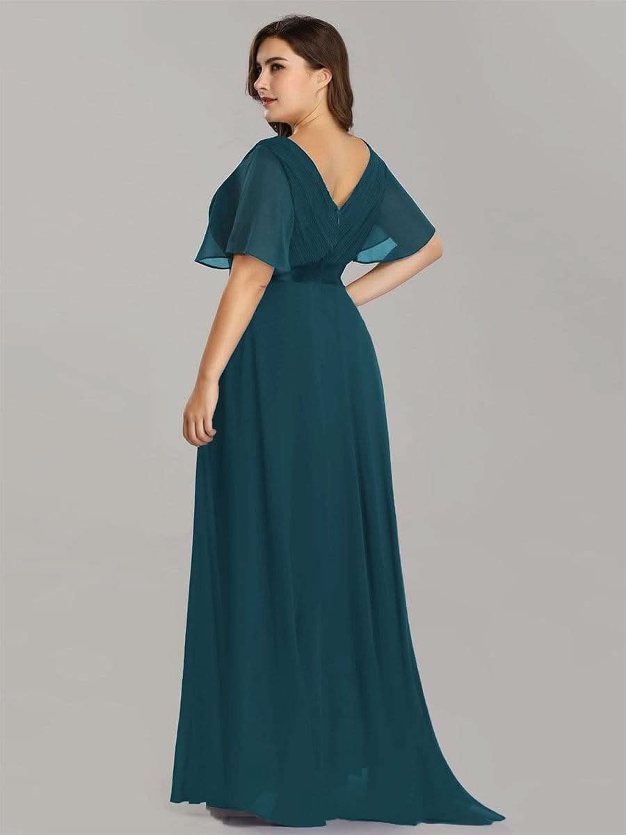 Langes Brautjungfernkleid mit Empire-Taille und kurzen, flatternden Ärmeln #Farbe_Teal