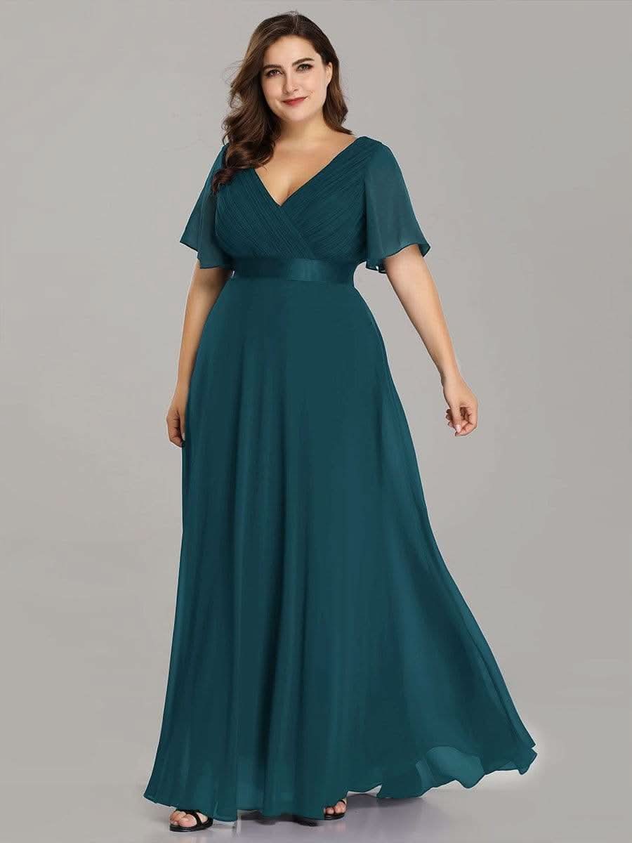 Langes Brautjungfernkleid mit Empire-Taille und kurzen, flatternden Ärmeln #Farbe_Teal