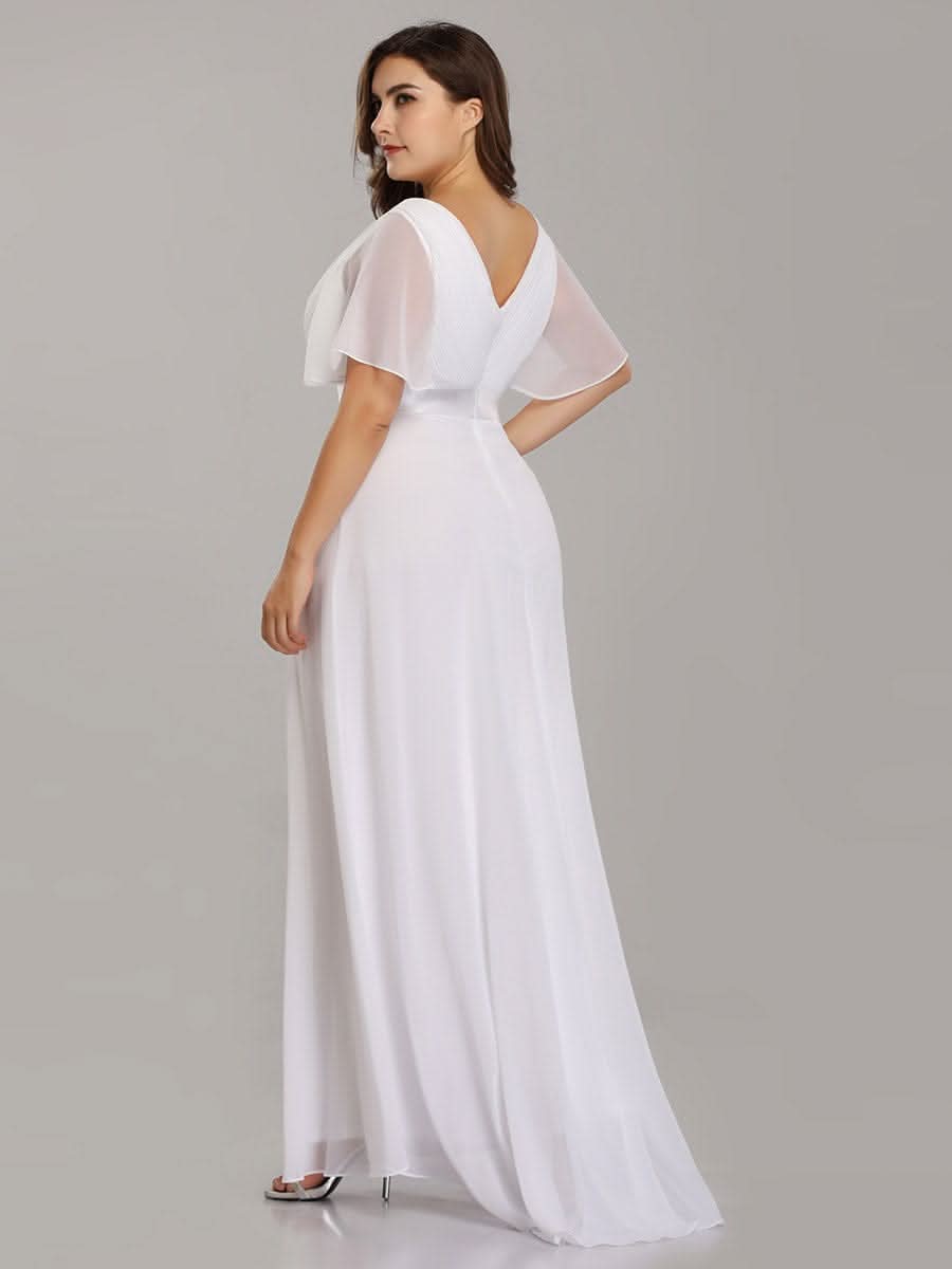 Langes Brautjungfernkleid mit Empire-Taille und kurzen, flatternden Ärmeln #Farbe_Weiß