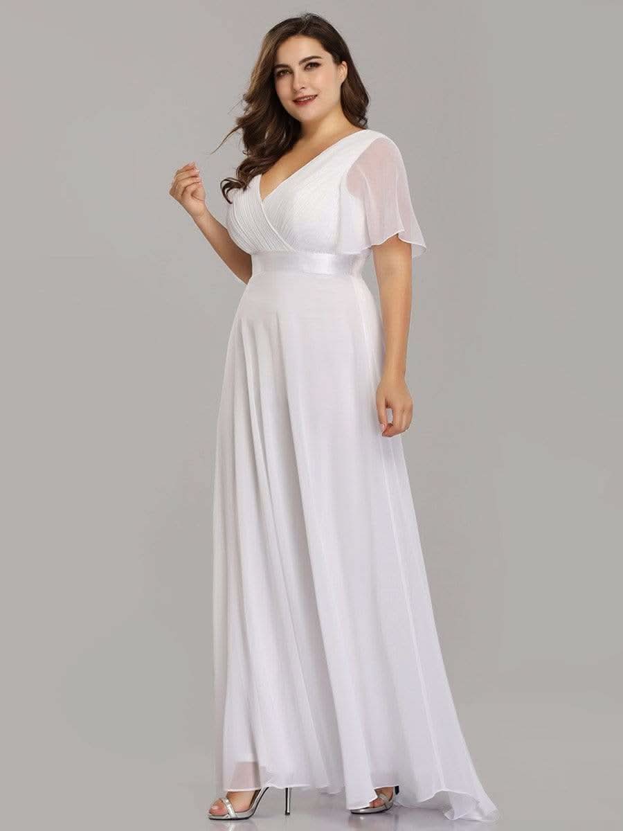 Langes Brautjungfernkleid mit Empire-Taille und kurzen, flatternden Ärmeln #Farbe_Weiß