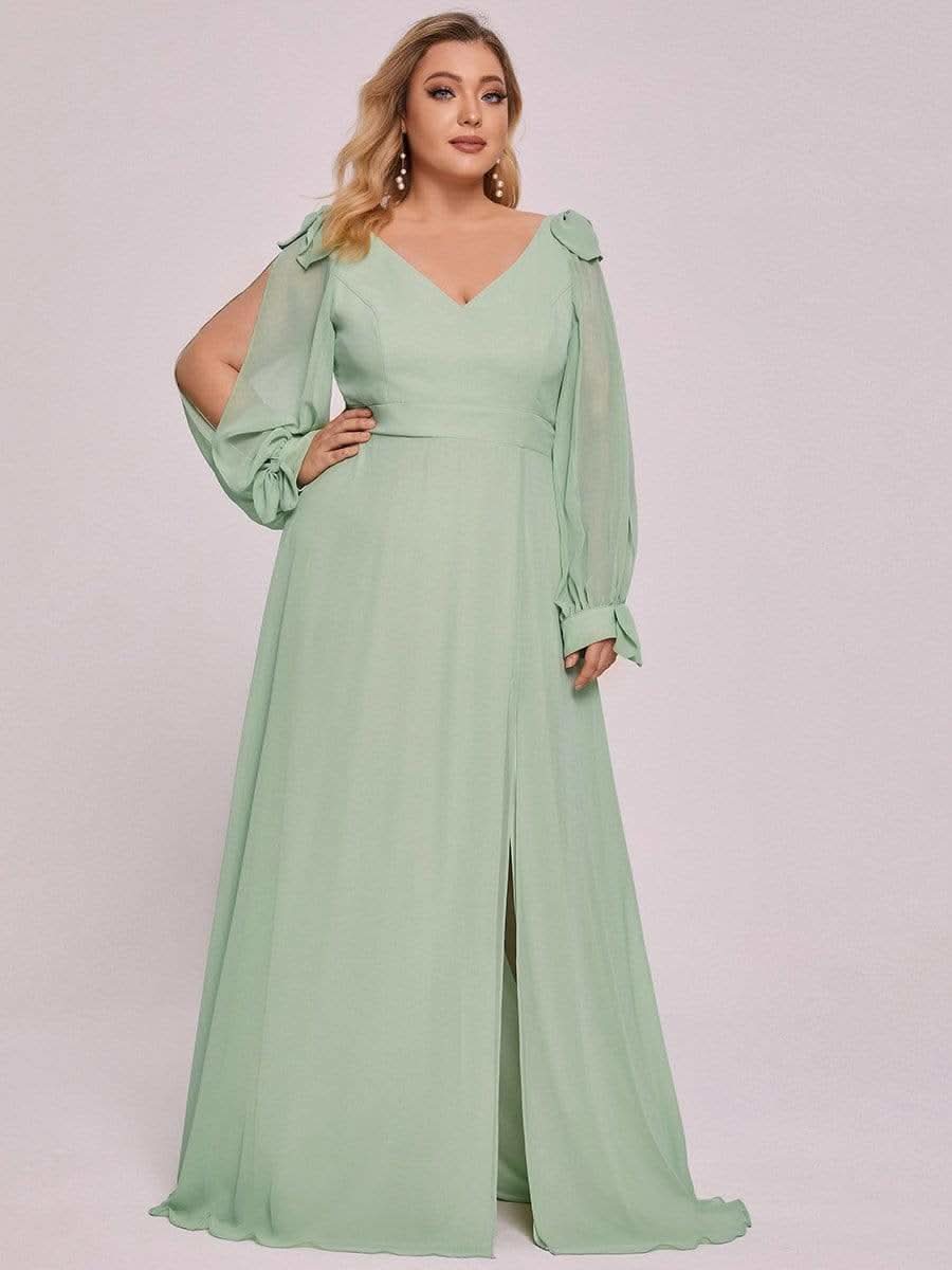 Color=Mint Gruen | Sanftes Brautjungfernkleid mit geschlitzten Ärmeln und tiefem Rücken am Oberschenkel-Mint Gruen 9