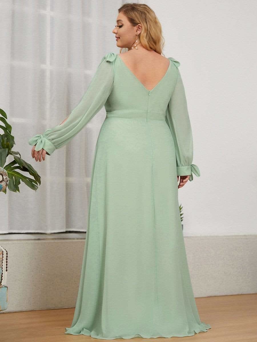 Color=Mint Gruen | Sanftes Brautjungfernkleid mit geschlitzten Ärmeln und tiefem Rücken am Oberschenkel-Mint Gruen 8