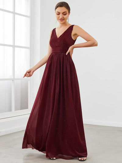 Elegante V-neck Schulterfrei Abendkleider #Farbe_Burgunderrot