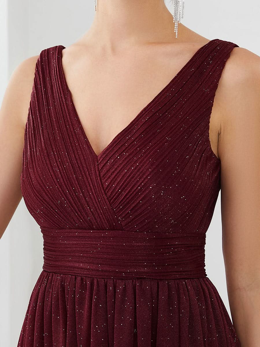 Elegante V-neck Schulterfrei Abendkleider #Farbe_Burgunderrot