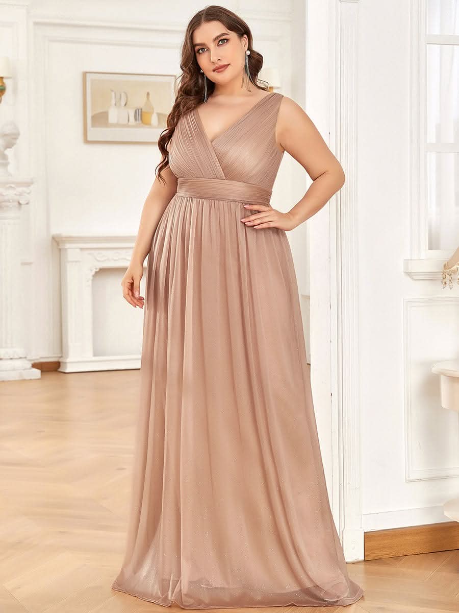 Elegante V-neck Schulterfrei Abendkleider #Farbe_Roségold