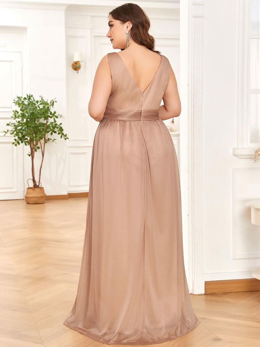 Elegante V-neck Schulterfrei Abendkleider #Farbe_Roségold